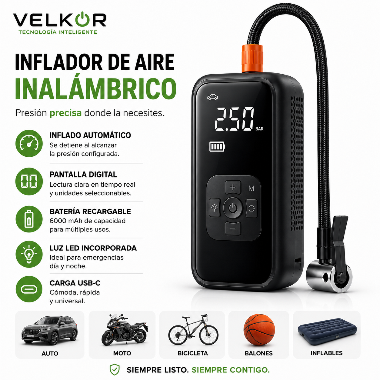 Inflador Portátil Inalámbrico