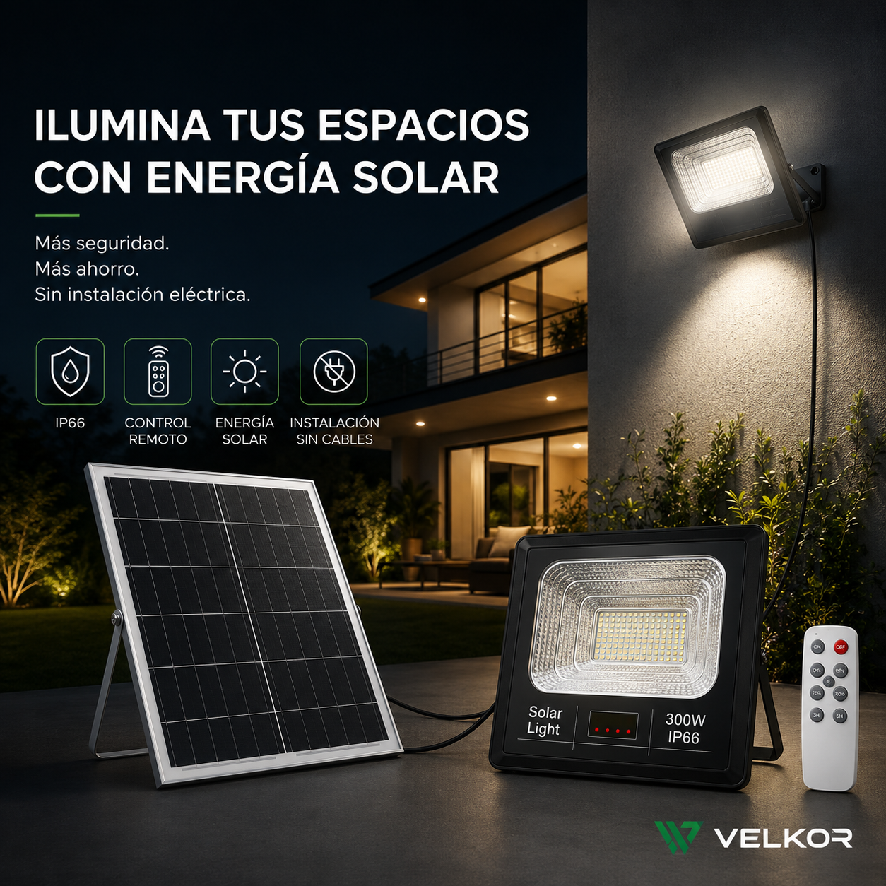 Reflector Solar LED Jortan 300W + Control Remoto