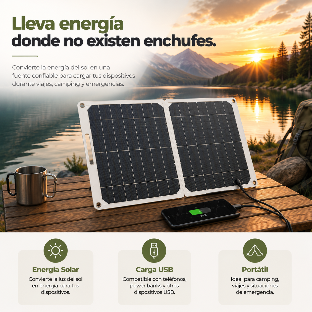 Panel Solar Portátil Velkor 35W