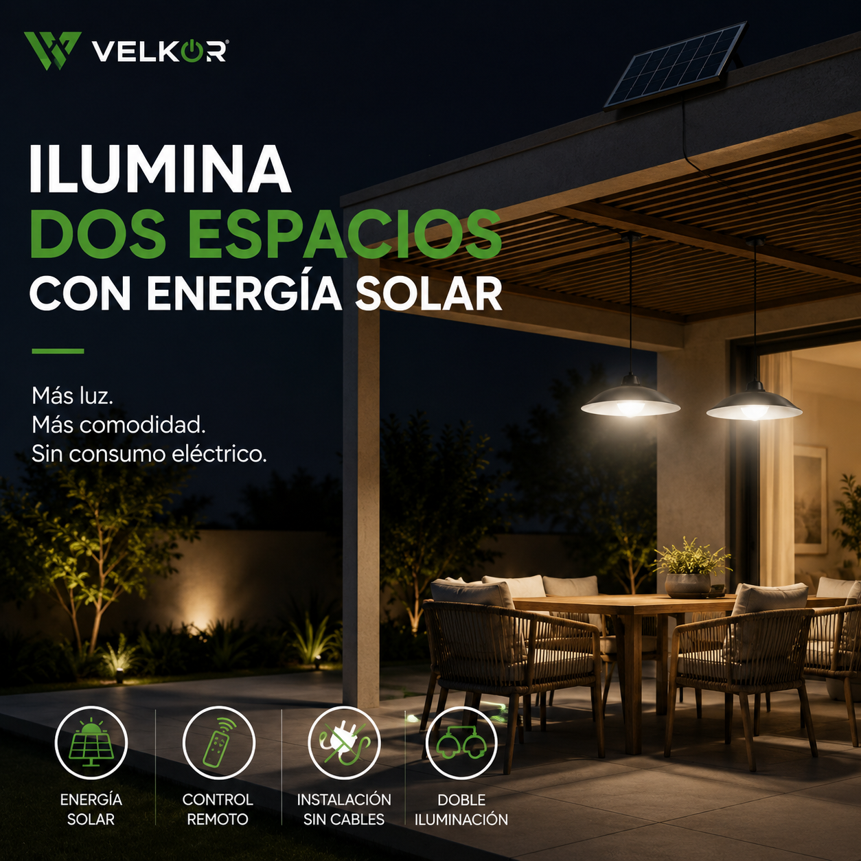 Lámpara Solar Colgante Doble con Panel Solar y Control Remoto