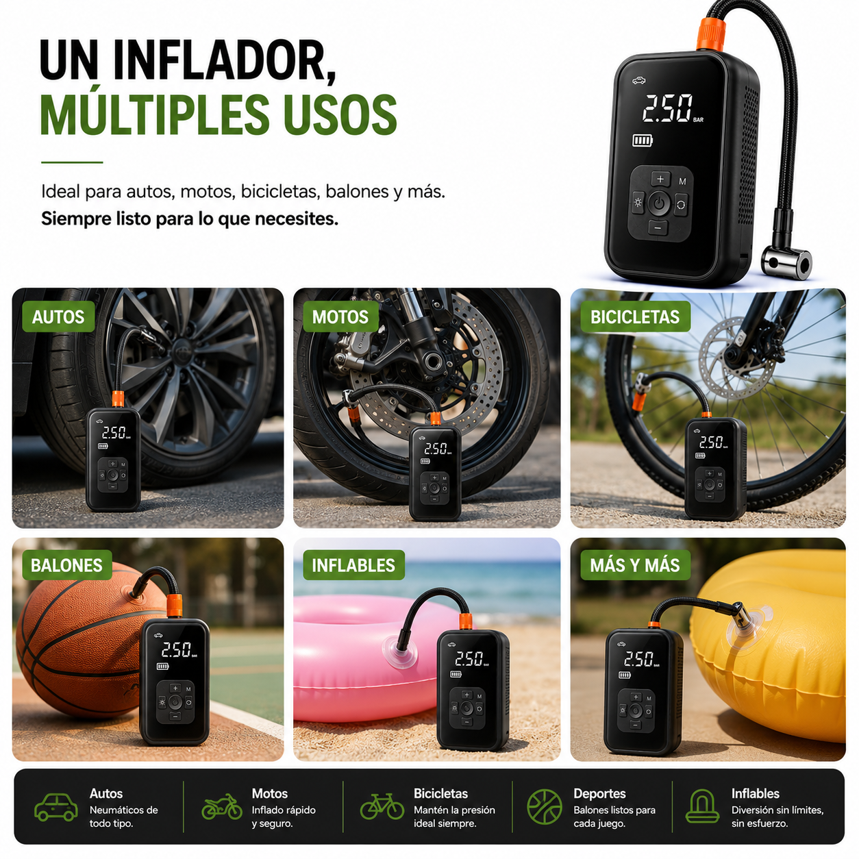 Inflador Portátil Inalámbrico