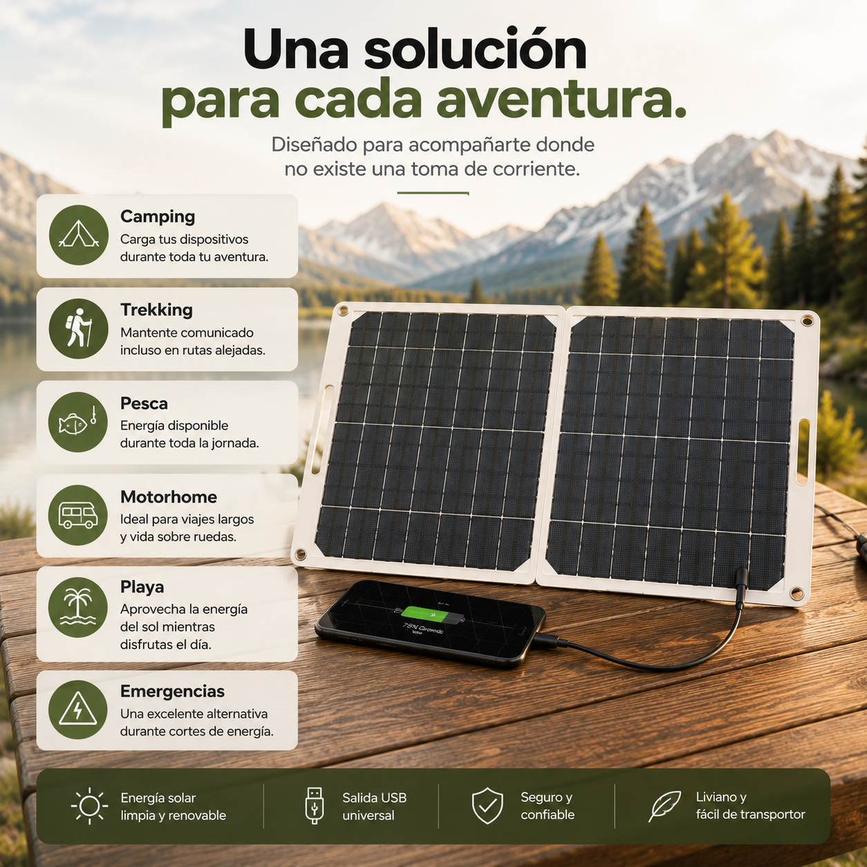 Panel Solar Portátil Velkor 35W